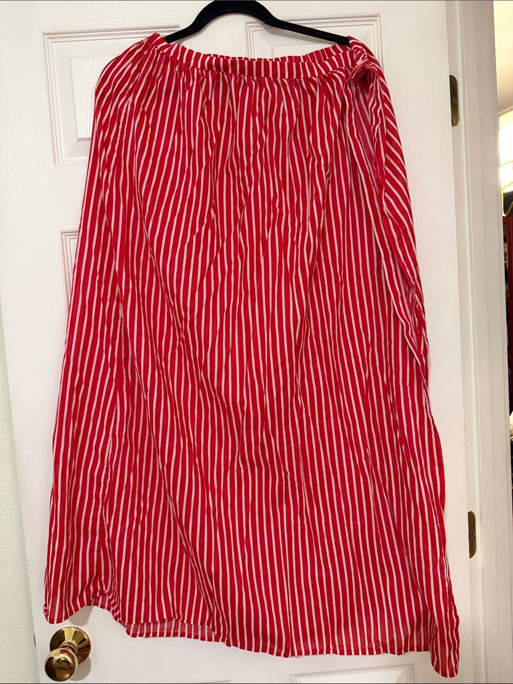 J. Crew Women's Red and White Striped Maxi Skirt with Side Slit